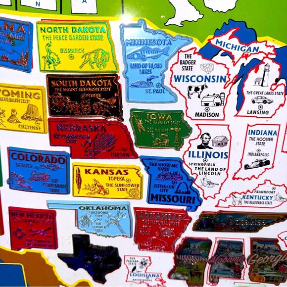Vintage Magnetic Collectors Map US Traveler Collection Board & 28 State Magnets - Picture 4 of 9
